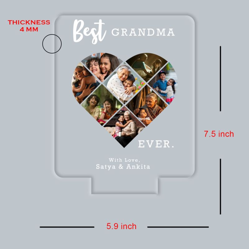 Personalized Best Grandma Ever LED Night Light, Heart Photo Collage Frame with Multicolored Light Memorable Gift for Dadi Maa
